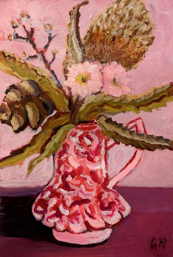 'Dried flowers on pink' by Angela Melouney (2025) - Original