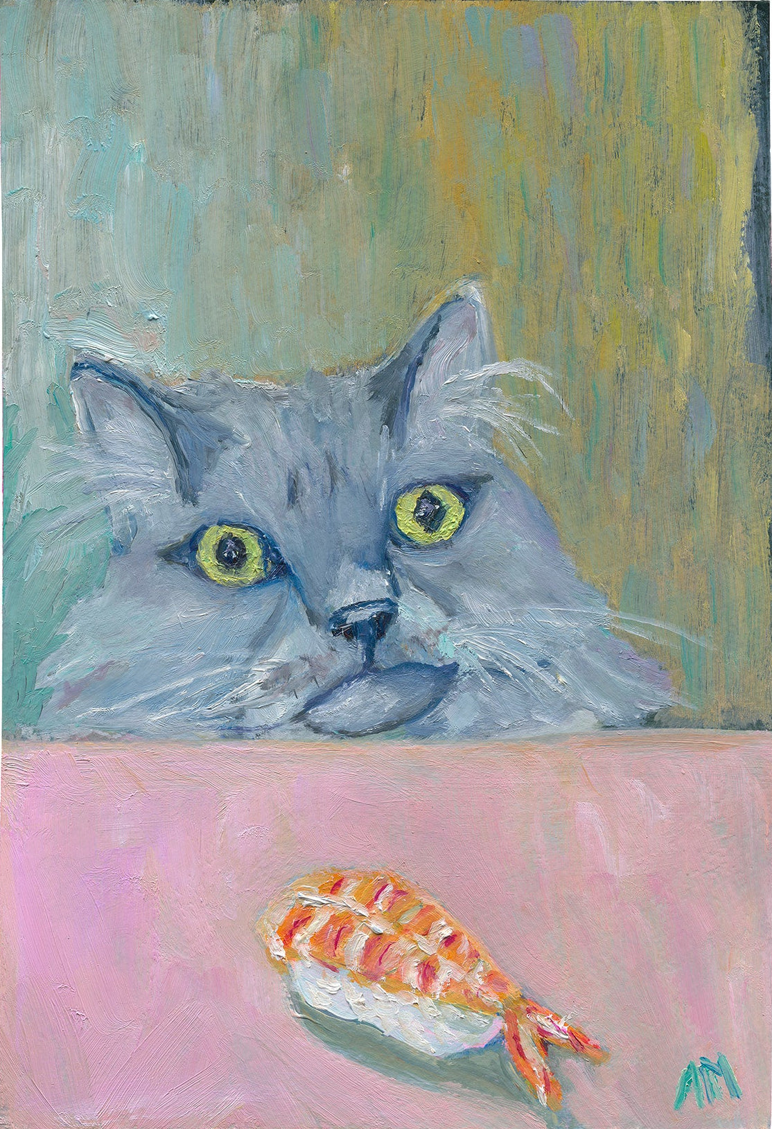 'Zazu and the prawn Nigiri' by Angela Melouney (2025) - Original
